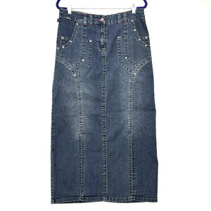 Jean Maxi‎ Skirt Womens 8 Vezucci Rhinestones 90s Retro Y2K Vintage